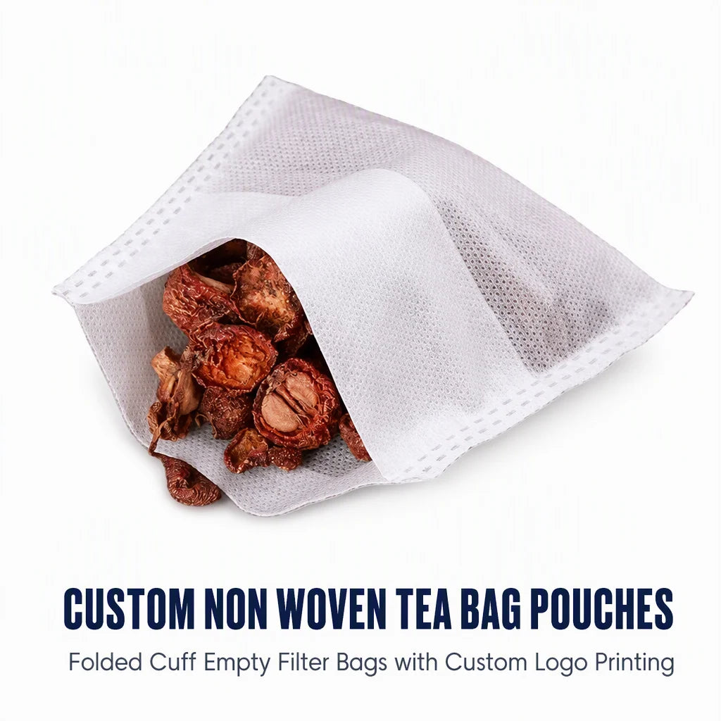 Custom Non Woven Tea Bag Empty Filter Pouches With Folded Cuff Style for Loose Leaf Herbs