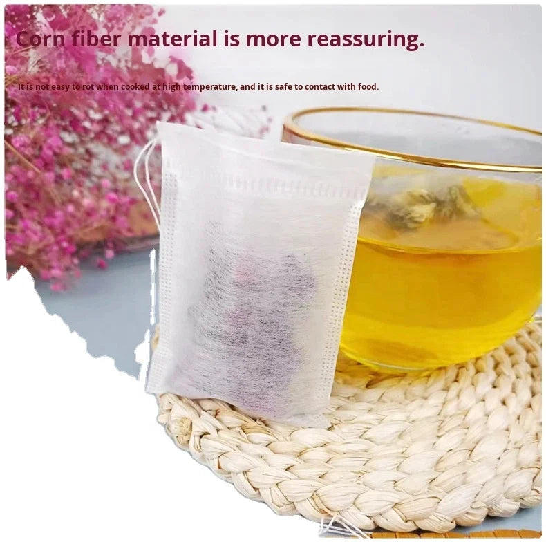 Biodegradable PLA Corn Fiber Tea Bags with logo Labels Customizable