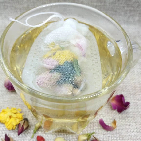 Customizable-sized non-woven reusable tea bags, marked tea bags, tea bags with drawstrings