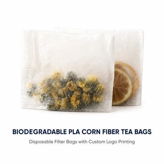 Biodegradable PLA Corn Fiber Disposable Tea Filter Bags with Custom Logo Printing for Loose Leaf and Black Tea