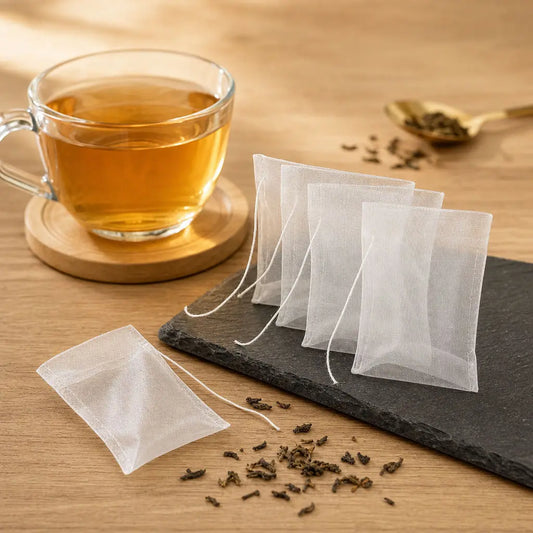 100 Pcs Drawstring Nylon Mesh Tea Infuser Bags for Loose Leaf Tea Herb Spice Coffee OEM Custom Logo