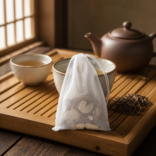 White Mesh Empty Tea Bags Drawstring Tea Filter Bags Small Infuser Sachets for Loose Leaf Tea Spices